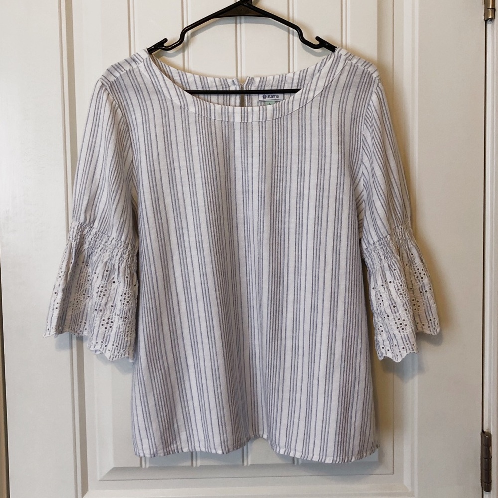 Susina Eyelet Ruffle Sleeve Top